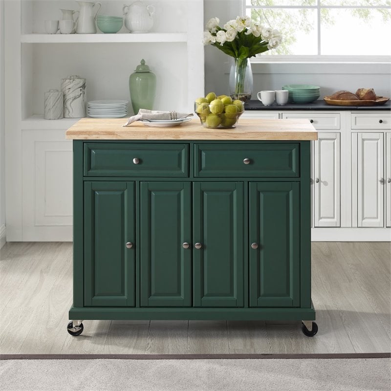Pemberly Row Transitional Wood Kitchen Island Cart in Emerald Green