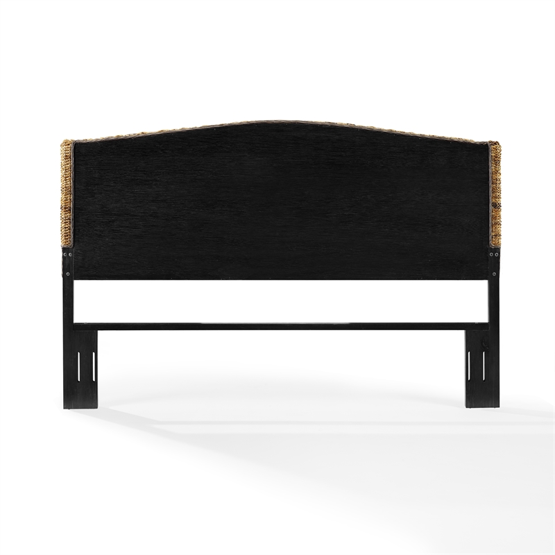 Pemberly Row Coastal Wood King Banana Leaf/Headboard in Natural/Black