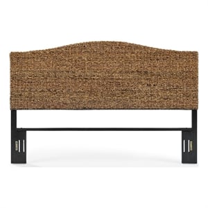 Pemberly Row Coastal Wood King Banana Leaf/Headboard in Natural/Black
