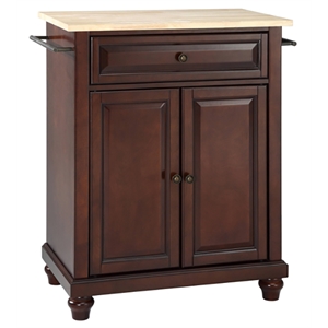 Pemberly Row Natural Wood Top Portable Kitchen Island in Mahogany