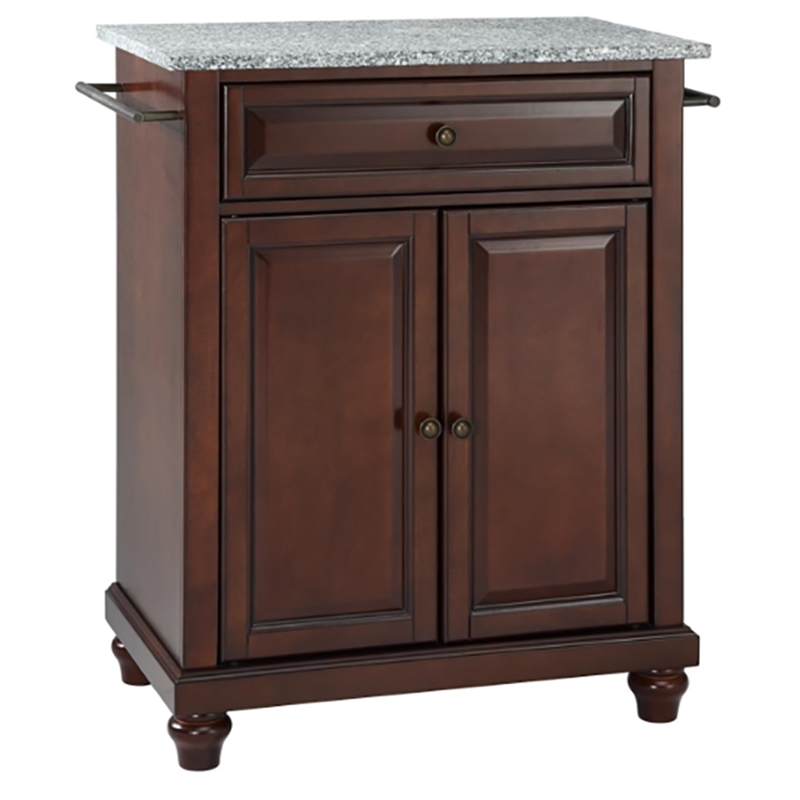 Pemberly Row Gray Granite Top Portable Kitchen Island in Mahogany