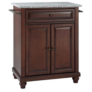 Pemberly Row Gray Granite Top Portable Kitchen Island in Mahogany