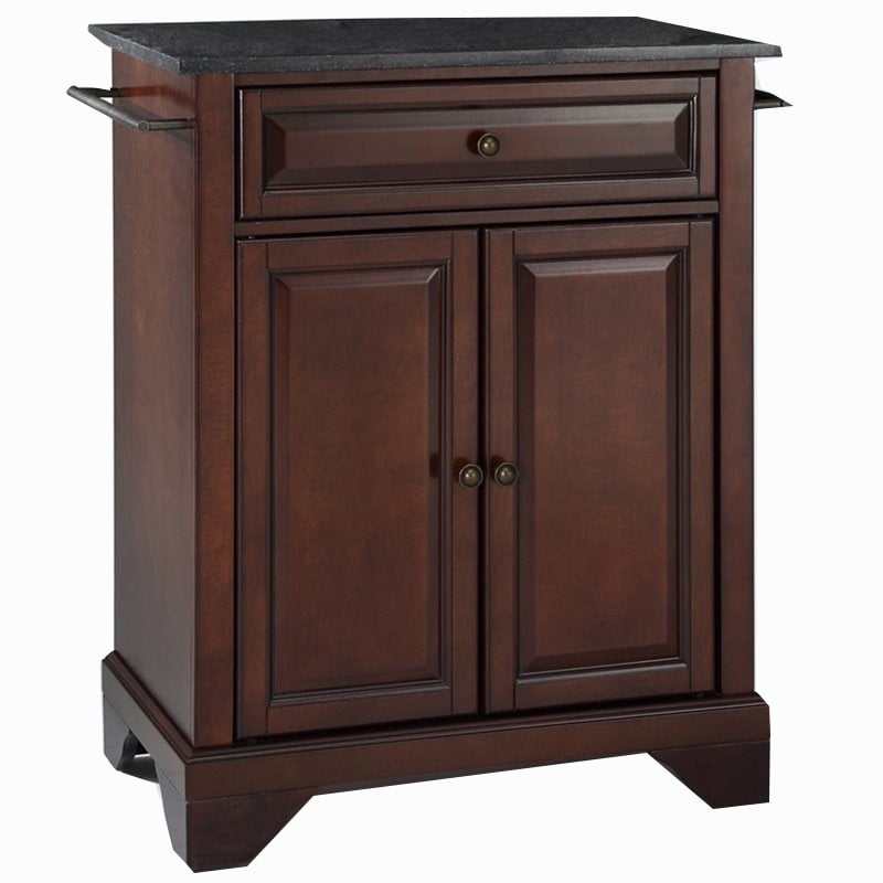 Pemberly Row Black Granite Top Portable Kitchen Island in Mahogany
