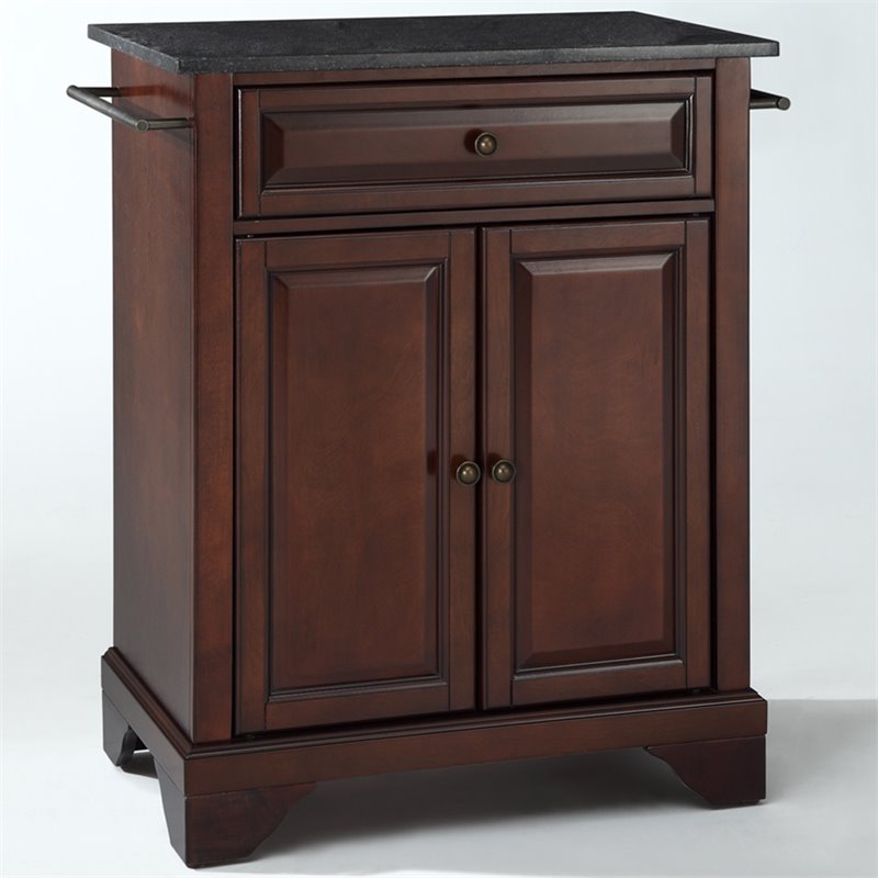 Pemberly Row Black Granite Top Portable Kitchen Island in Mahogany