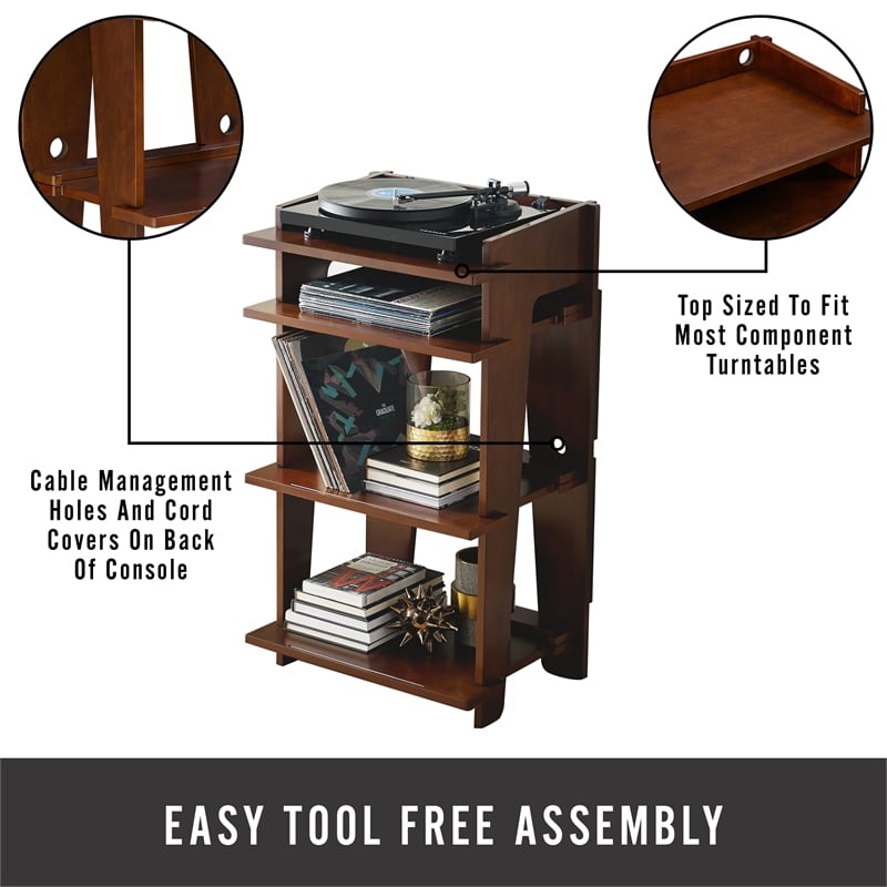 Pemberly Row Modern Wood Turntable Stand with Shelves in Mahogany