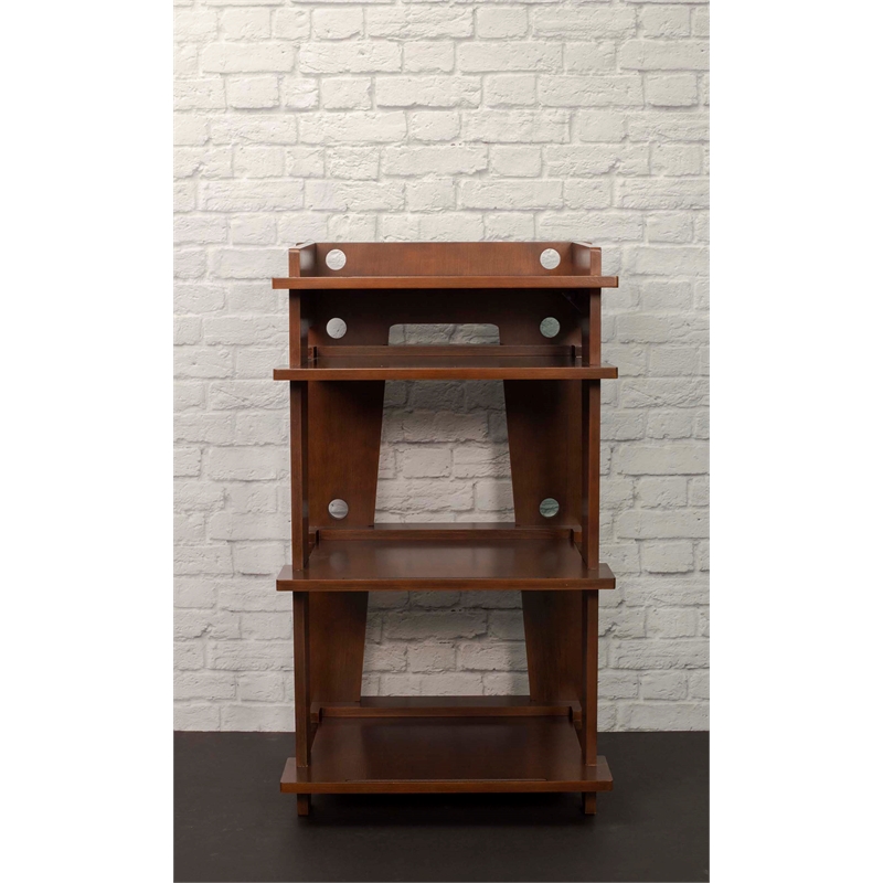 Pemberly Row Modern Wood Turntable Stand with Shelves in Mahogany