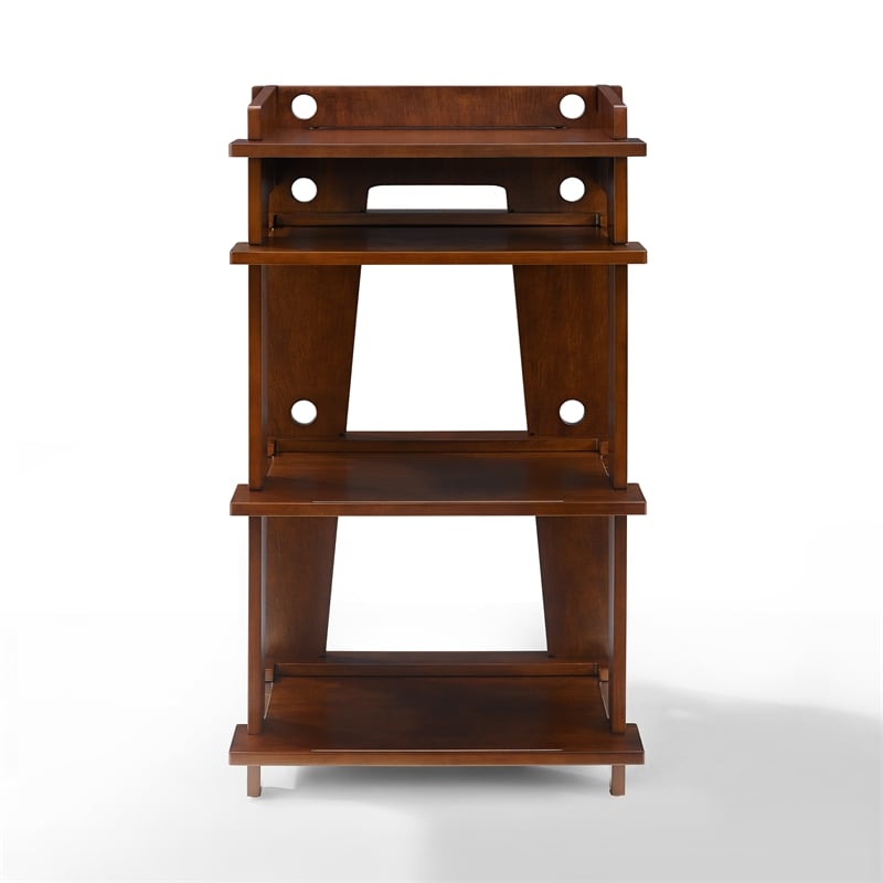 Pemberly Row Modern Wood Turntable Stand with Shelves in Mahogany