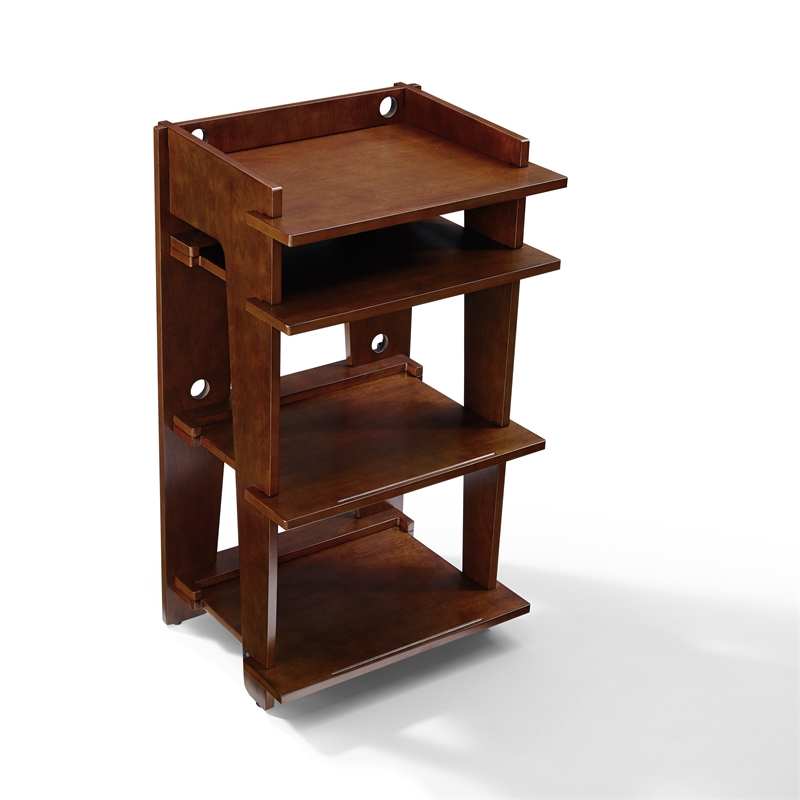 Pemberly Row Modern Wood Turntable Stand with Shelves in Mahogany