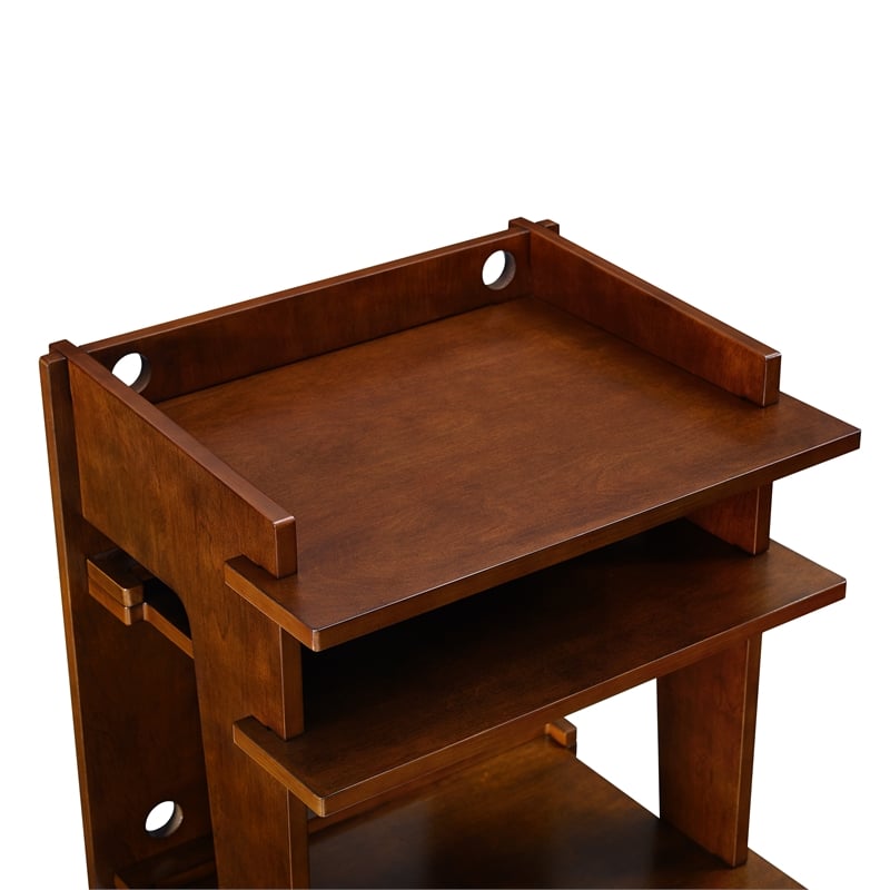 Pemberly Row Modern Wood Turntable Stand with Shelves in Mahogany