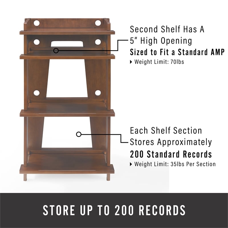 Pemberly Row Modern Wood Turntable Stand with Shelves in Mahogany