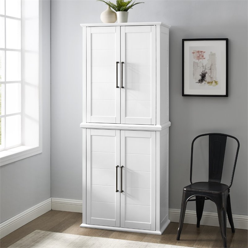 Pemberly Row Stackable Farmhouse Wood Storage Pantry in White (Set of 2)