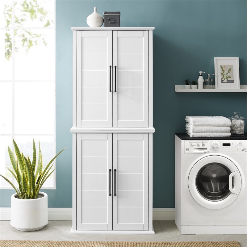 Pemberly Row Stackable Farmhouse Wood Storage Pantry in White (Set of 2)