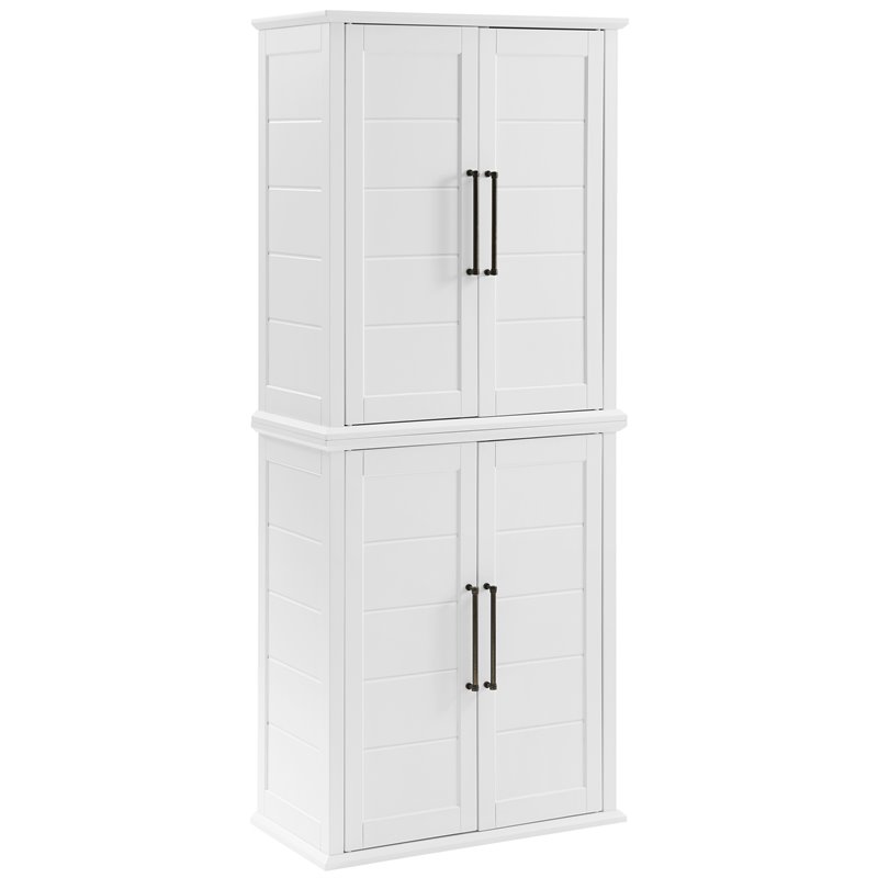 Pemberly Row Stackable Farmhouse Wood Storage Pantry in White (Set of 2)