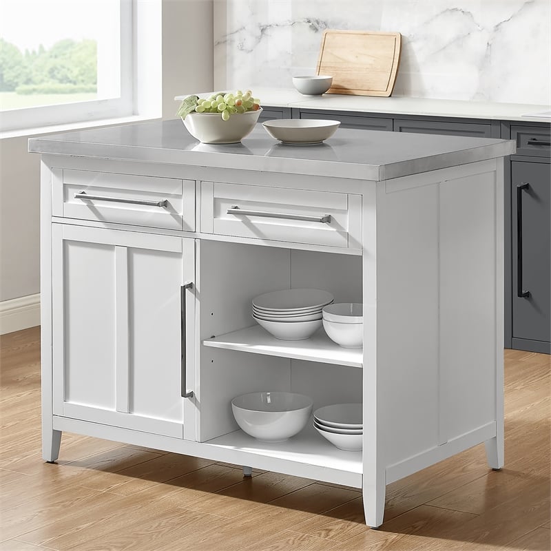 Pemberly Row 2-Drawer Traditional Wood Kitchen Island in White