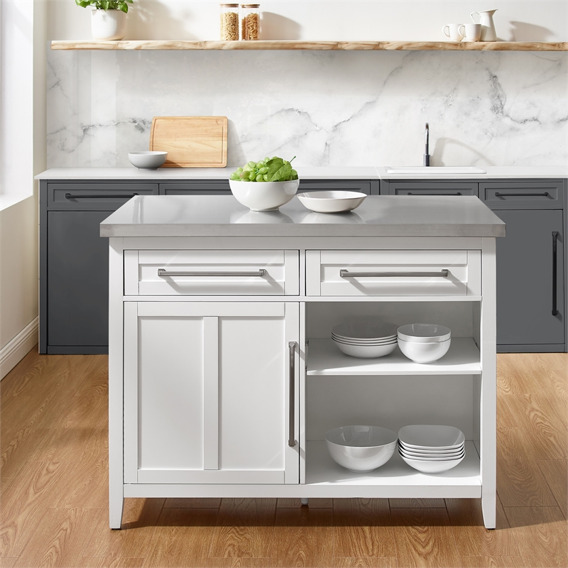 Pemberly Row 2-Drawer Traditional Wood Kitchen Island in White