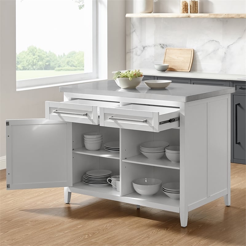 Pemberly Row 2-Drawer Traditional Wood Kitchen Island in White