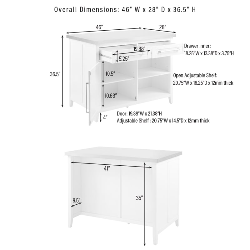 Pemberly Row 2-Drawer Traditional Wood Kitchen Island in White