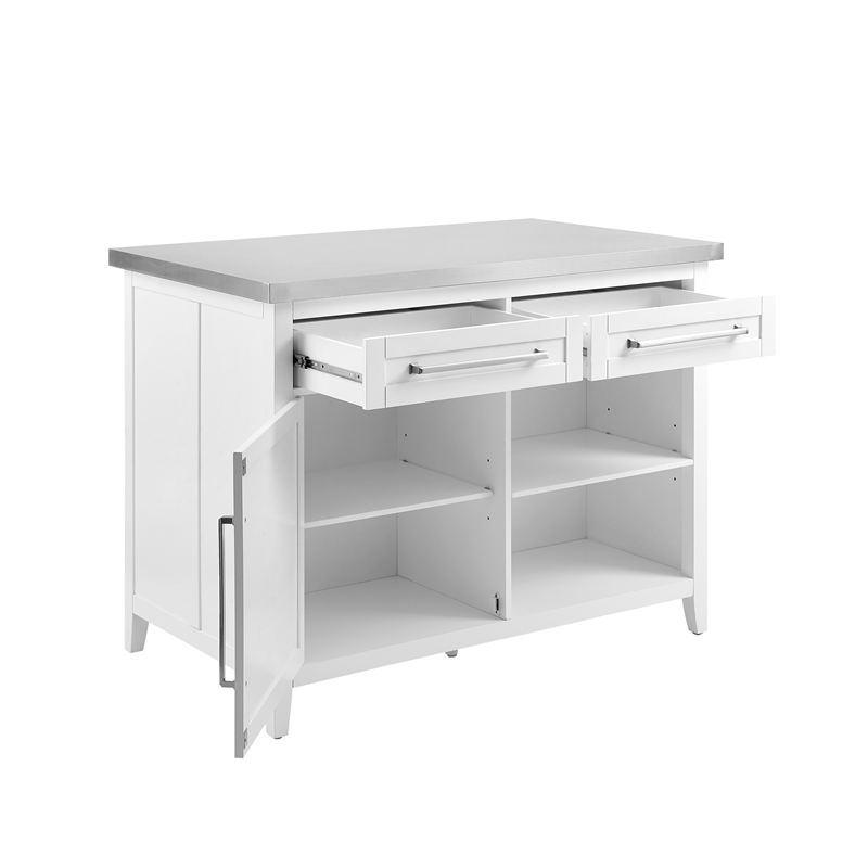 Pemberly Row 2-Drawer Traditional Wood Kitchen Island in White