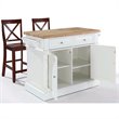 Pemberly Row Butcher Block Top Kitchen Island with X Back Stools in White