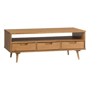 Pemberly Row 48&quot 3-Drawer Solid Wood Coffee Table in Caramel