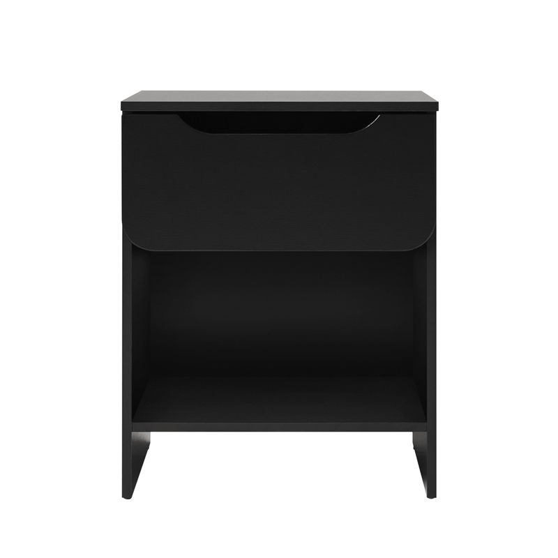 Pemberly Row Simple Modern 1-Drawer Wood Nightstand in Black