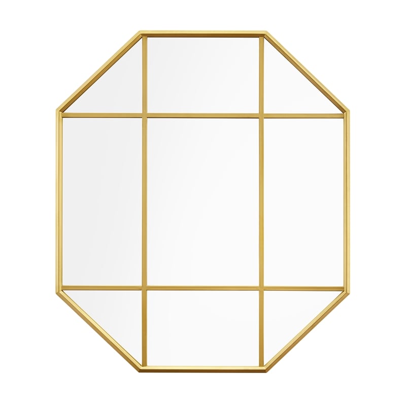 Pemberly Row Contemporary Metal and Glass Windowpane Mirror in Gold