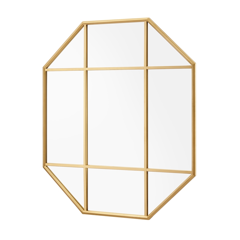 Pemberly Row Contemporary Metal and Glass Windowpane Mirror in Gold