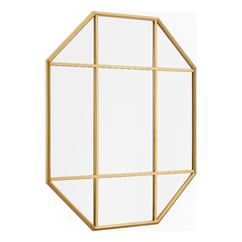 Pemberly Row Contemporary Metal and Glass Windowpane Mirror in Gold