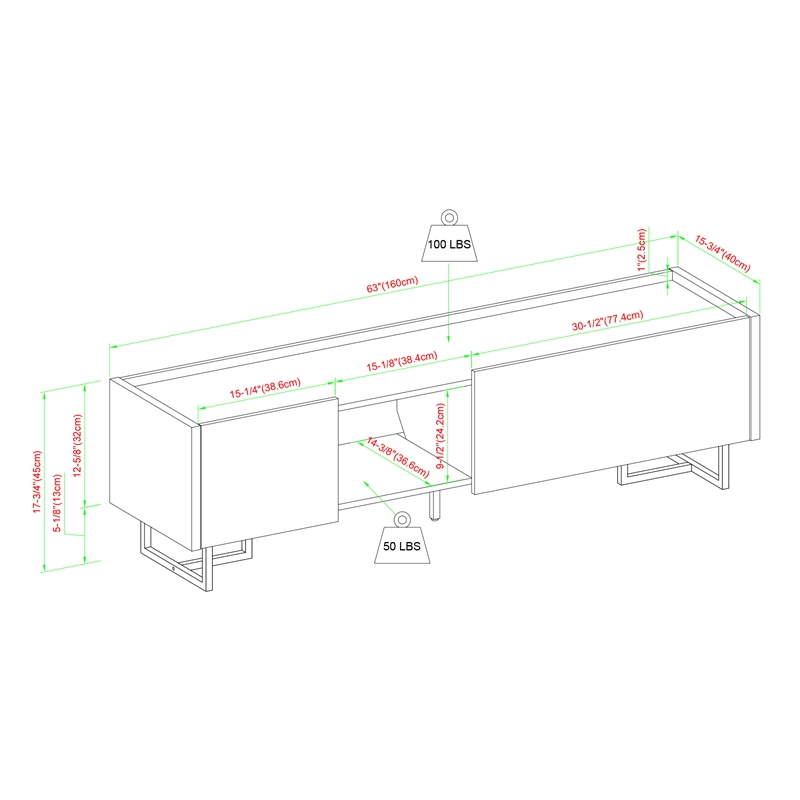 Pemberly Row Contemporary Wood Media Console for TVs up to 65