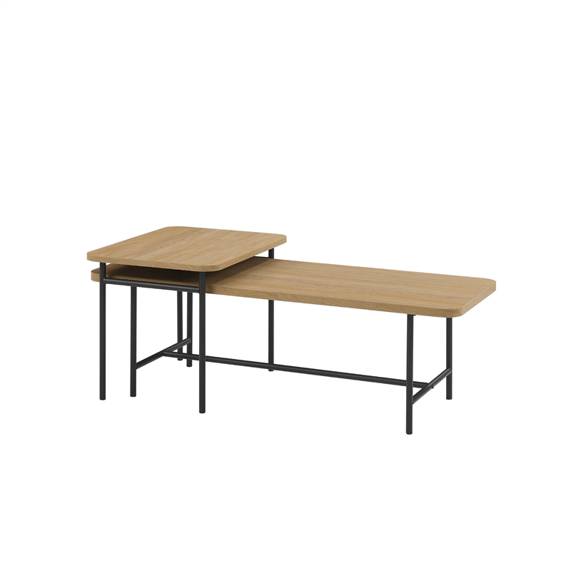 Pemberly Row 2-Piece Modern Wood Nesting Coffee Table - Oak / Black