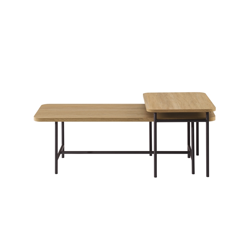 Pemberly Row 2-Piece Modern Wood Nesting Coffee Table - Oak / Black