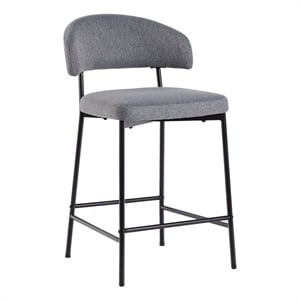 Pemberly Row 24.38&quot Curved Back Metal Counter Stool in Charcoal (Set of 2)