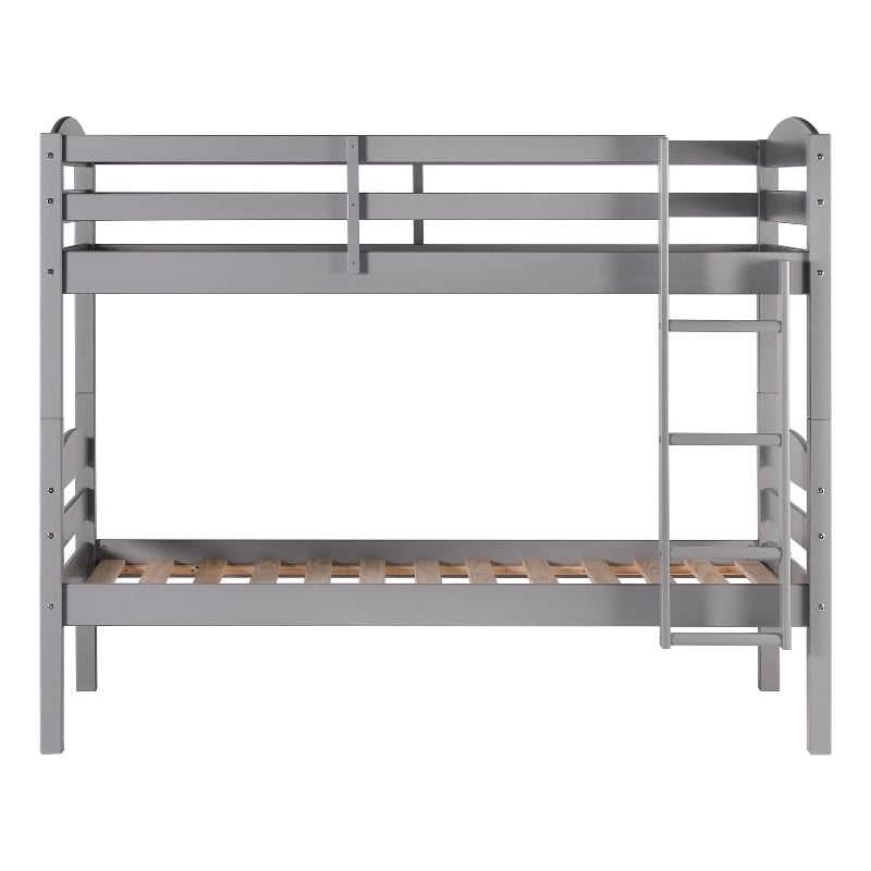 Pemberly Row Transitional Twin-over-Twin Solid Wood Bunk Bed Frame in Gray