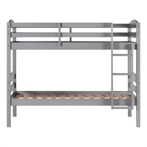 Pemberly Row Transitional Twin-over-Twin Solid Wood Bunk Bed Frame in Gray