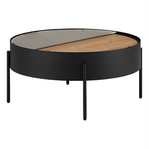 Pemberly Row 33&quot Drum Wood Coffee Table w/ Sliding Top - Black English Oak