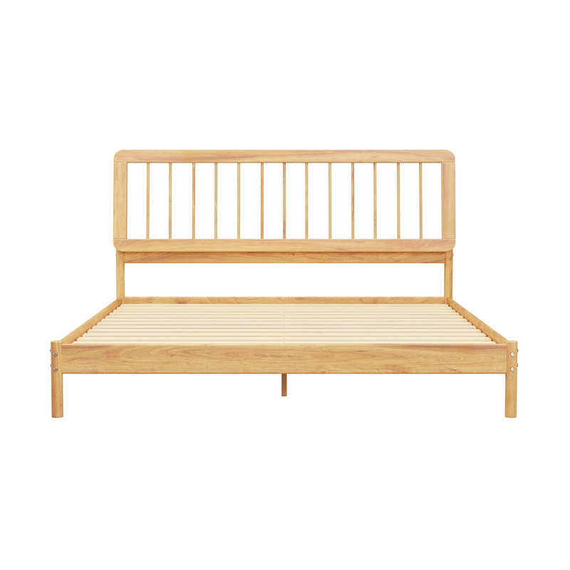 Pemberly Row Mid-Century Solid Wood King Size Bed with Slat Back in Natural