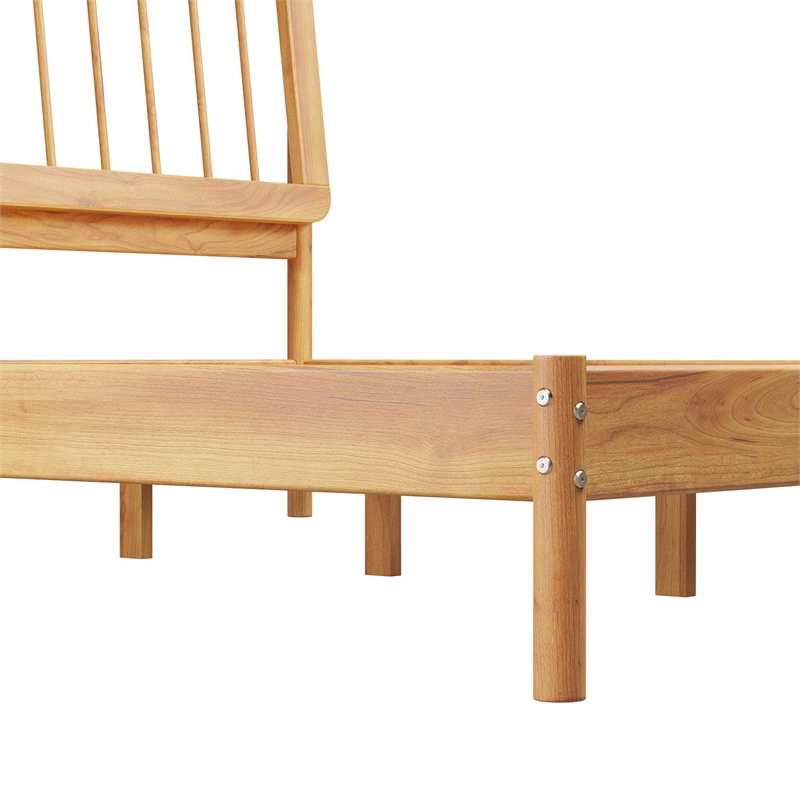 Pemberly Row Mid-Century Solid Wood King Size Bed with Slat Back in Natural