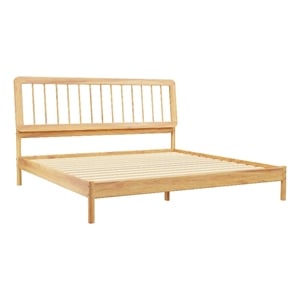 Pemberly Row Mid-Century Solid Wood King Size Bed with Slat Back in Natural