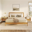 Pemberly Row Mid-Century Solid Wood King Size Bed with Slat-Back in Caramel
