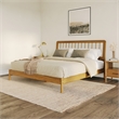 Pemberly Row Mid-Century Solid Wood King Size Bed with Slat-Back in Caramel