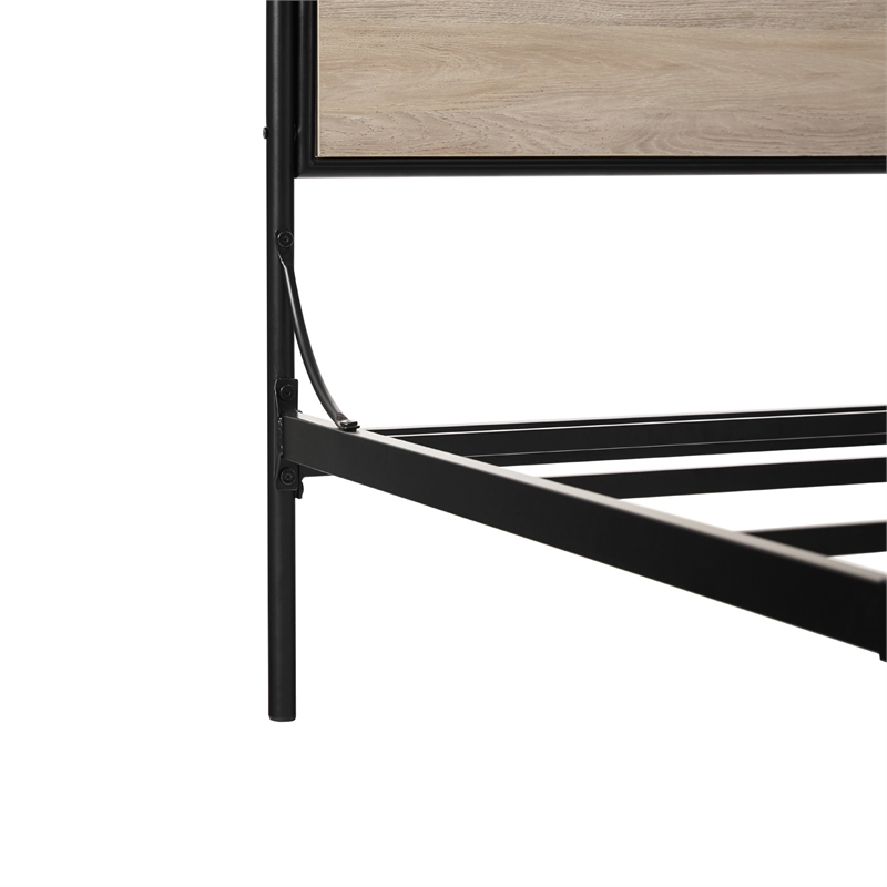 Pemberly Row Industrial Bent Mid-Century Metal Queen Size Canopy Bed in Oak