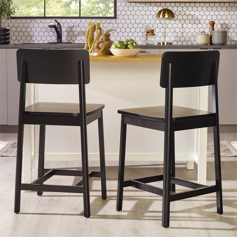 Pemberly Row 2-Piece Minimalist Solid Wood Counter Stool - Set of 2 - Black