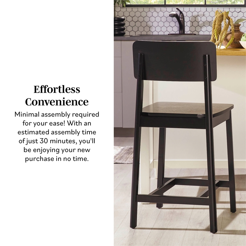 Pemberly Row 2-Piece Minimalist Solid Wood Counter Stool - Set of 2 - Black