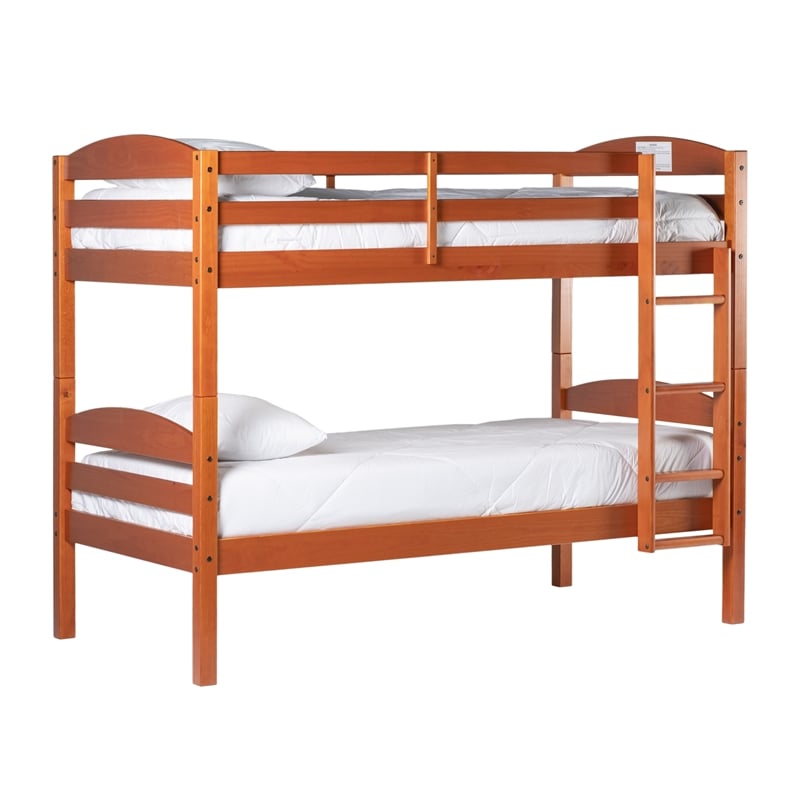 Pemberly Row Transitional Twin-over-Twin Solid Wood Bunk Bed Frame in Amber