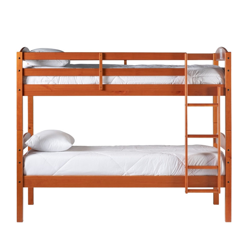 Pemberly Row Transitional Twin-over-Twin Solid Wood Bunk Bed Frame in Amber