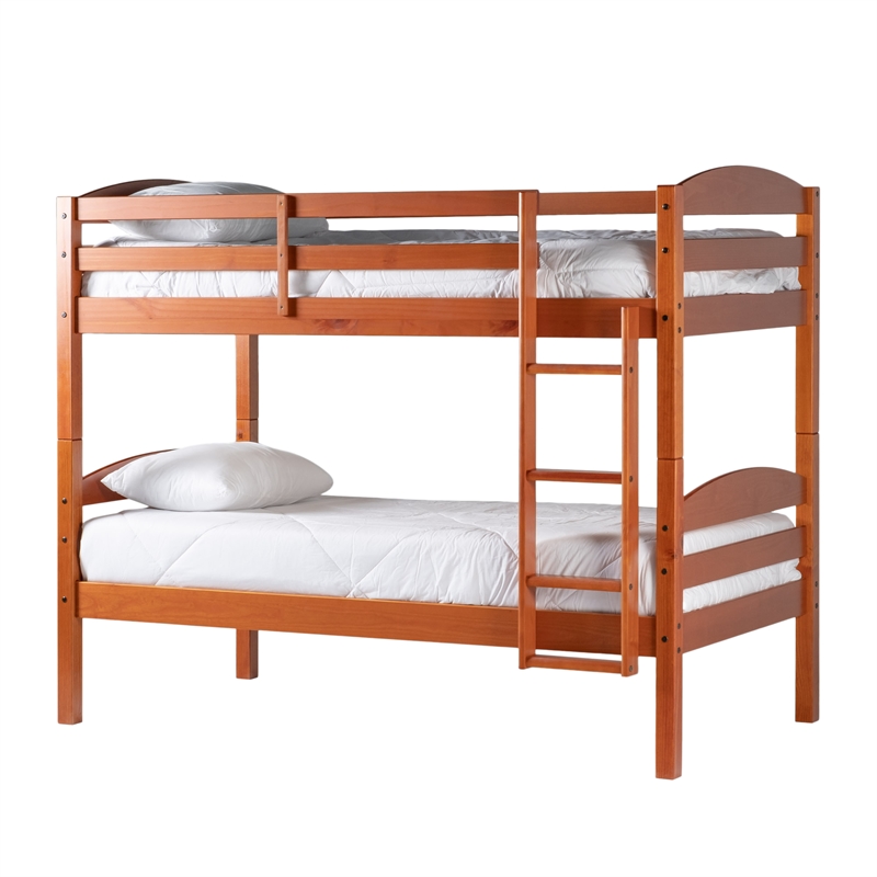 Pemberly Row Transitional Twin-over-Twin Solid Wood Bunk Bed Frame in Amber
