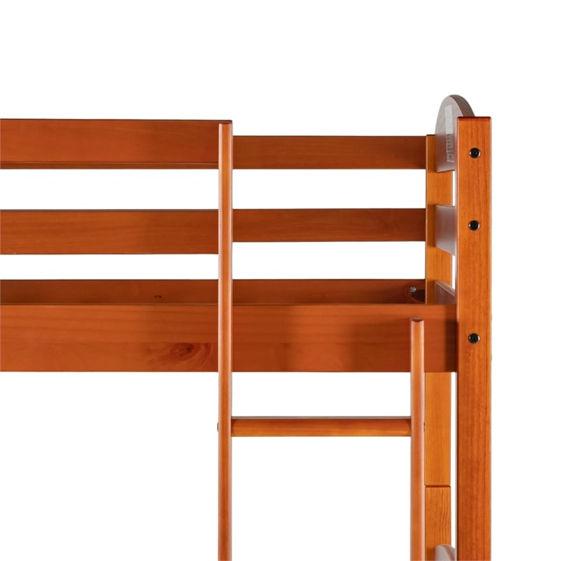Pemberly Row Transitional Twin-over-Twin Solid Wood Bunk Bed Frame in Amber