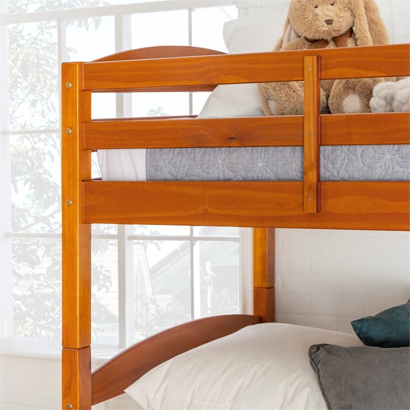 Pemberly Row Transitional Twin-over-Twin Solid Wood Bunk Bed Frame in Amber
