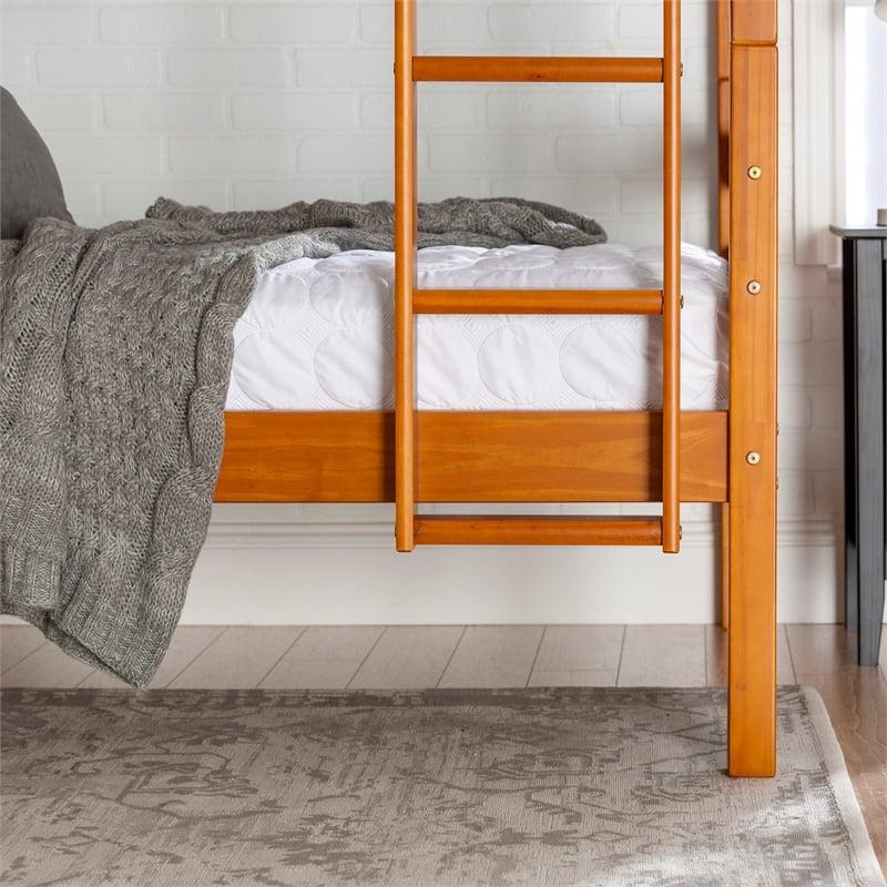 Pemberly Row Transitional Twin-over-Twin Solid Wood Bunk Bed Frame in Amber