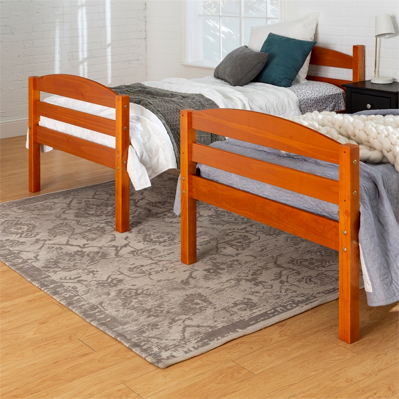 Pemberly Row Transitional Twin-over-Twin Solid Wood Bunk Bed Frame in Amber